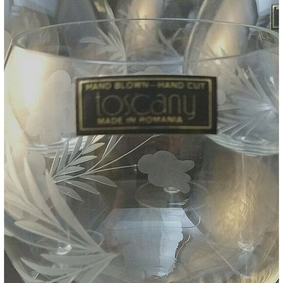 Set of 6 Toscany Etched / Hand Blown Wine Glasses - Picture 2 of 6